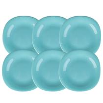 Jogo De Pratos Rasos Jantar Refeição 27,5cm Kit 6 Peças Dama Vidro Opalino Verde Ciano Jogo De Pratos Rasos Jantar Refeição 27,5cm Kit 6 Peças Dama Vidro Opalino Verde Ciano