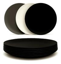 Jogo De Pratos Rasos Plastico Grande Resisten Preto Prático