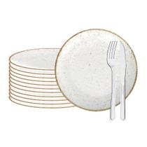 Jogo De Pratos Rústico 12pç Porcelana 25cm Com Talheres Buzios Tramontina Jogo De Pratos Rústico 12pç Porcelana 25cm Com Talheres Buzios Tramontina