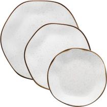 Jogo de Pratos Ryo Maresia 30 Peças Raso Fundo e Sobremesa Porcelana Off White para 10 Pessoas