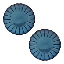 Jogo De Pratos Scallop Cerâmica Azul 21cm Sobremesa 2 Peças