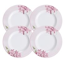 Jogo De Pratos Sobremesa 21cm Kit 4 Peças Poeme Porcelana Decorada Floral Tramontina