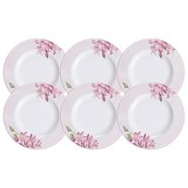 Jogo De Pratos Sobremesa 21cm Kit 6 Peças Poème Porcelana Decorada Floral Tramontina