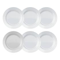 Jogo de Pratos Sobremesa Bela Flor Vidro Opalino Redondo Branco Kit 6 Unidades 19cm