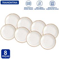 Jogo de Pratos Tramontina Rústico Marrom em Porcelana Decorada 8 Peças