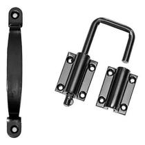 Jogo de puxador e trinco para porta camarão 2 pçs preto