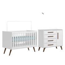 Jogo De Quarto Bebê Com Berço 3820 Cômoda 3825 Branco Acetinado - Qmovi