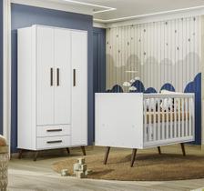 Jogo De Quarto Bebê Com Berço 3820 e Roupeiro 3 Portas 3830 Branco Acetinado - Qmovi