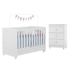 Jogo de Quarto Bebe com Berço e Cômoda Branco Diamante - Peternella