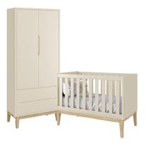 Jogo de Quarto Classic Guarda Roupa 2 Portas e Berço com Pés Madeira Natural - Reller Móveis