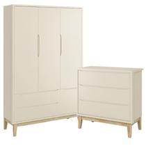 Jogo de Quarto Classic Guarda Roupa 3 Portas e Cômoda 3 Gavetas com Pés Madeira Natural - Reller Móveis