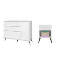 Jogo de Quarto com Cômoda e Mesa de Cabeceira Mariana Branco - FbABY