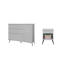 Jogo de Quarto com Cômoda e Mesa de Cabeceira Mariana Cinza - FbABY
