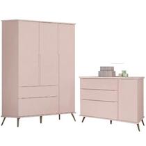 Jogo De Quarto Com Guarda Roupa 3 Porta E Cômoda Kit 2 Peças