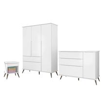 Jogo de Quarto com Guarda Roupa, Cômoda e Mesa de Cabeceira Mariana Branco - FbABY