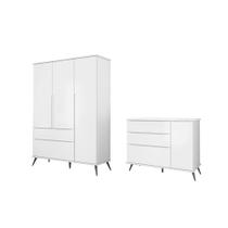 Jogo de Quarto com Guarda Roupa e Cômoda Mariana Branco - FbABY