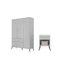 Jogo de Quarto com Guarda Roupa e Mesa de Cabeceira Mariana Cinza - FbABY Jogo de Quarto com Guarda Roupa e Mesa de Cabeceira Mariana Cinza - FbABY