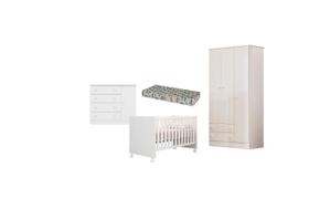 Jogo De Quarto Completo Bebê Lily Berço Com Colchão Roupeiro Branco - Qmovi