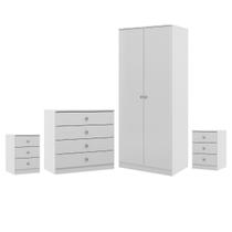 Jogo de Quarto Completo Guarda-Roupa Cômoda Mesa de Cabeceira London 4 Peças Branco