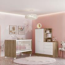 Jogo De Quarto Completo Infantil Bebê Guarda Roupa Com Cômoda 2 Portas 3 Gavetas Berço 4 Rodízios 4070 / 3540 Doce Sonho