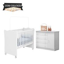 Jogo De Quarto Completo Para Bebê Doce Sonho Com Colchão E Rodízios Qmovi - Branco