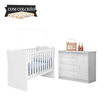 Jogo De Quarto Completo Para Bebê Doce Sonho Com Colchão Qmovi - Branco