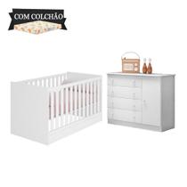 Jogo De Quarto Completo Para Bebê Doce Sonho Com Colchão Qmovi - Branco