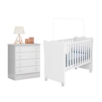 Jogo De Quarto Completo Para Bebê Doce Sonho Com Rodízios Qmovi - Branco Jogo De Quarto Completo Para Bebê Doce Sonho Com Rodízios Qmovi - Branco