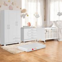 Jogo de Quarto Conjunto Bebê Infantil Completo Guarda Roupa Cômoda com Colchão Trocador Berco Americano Com Colchão Sonho