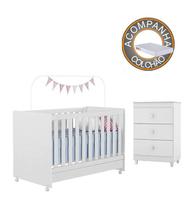 Jogo de Quarto de Bebe Completo com Berço com Colchão e Cômoda Branco - Peternella