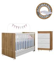 Jogo de Quarto de Bebe Completo com Berço com Colchão e Cômoda Nature Branco - Peternella Jogo de Quarto de Bebe Completo com Berço com Colchão e Cômoda Nature Branco - Peternella