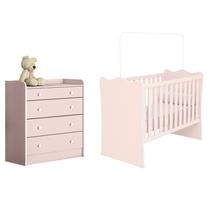 Jogo de Quarto Doce Sonho Berço e Cômoda com Trocador Rosa