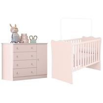 Jogo de Quarto Doce Sonho Berço e Cômoda Sapateira Rosa - Qmovi
