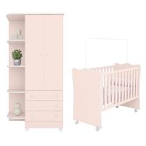 Jogo de Quarto Doce Sonho Guarda Roupa 2 Portas e Berço com Rodízio - Qmovi Jogo de Quarto Doce Sonho Guarda Roupa 2 Portas e Berço com Rodízio - Qmovi