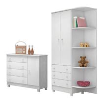 Jogo de Quarto Doce Sonho Guarda Roupa 2 Portas e Cômoda 1 Porta com Pés Branco - Qmovi