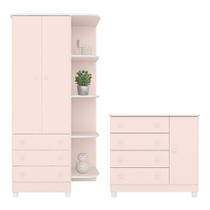Jogo de Quarto Doce Sonho Guarda Roupa 2 Portas e Cômoda 1 Porta com Pés - Qmovi