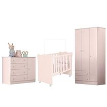 Jogo de Quarto Doce Sonho Guarda Roupa, Berço e Cômoda Sapateira Rosa - Qmovi
