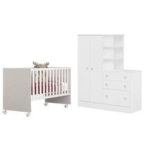 Jogo de Quarto Doce Sonho Guarda Roupa, Cômoda e Berço Reto Branco - Qmovi