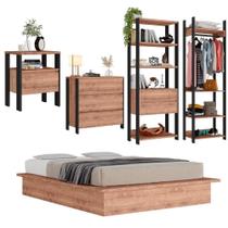 Jogo De Quarto Estilo Industrial 5 Peças F04 Preto/solanum
