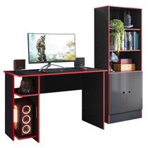 Jogo de Quarto Gamer com Mesa para Computador e Estante Livreiro Preto/Vermelho - Qmovi