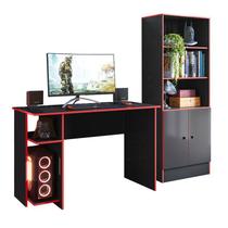 Jogo de Quarto Gamer com Mesa para Computador e Estante Preto/Vermelho - FdECOR - QMovi