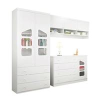 Jogo de Quarto Infantil Algodão Doce MDF Armário Aéreo + Roupeiro + Cômoda Sapateira - Bela Móveis Jogo de Quarto Infantil Algodão Doce MDF Armário Aéreo + Roupeiro + Cômoda Sapateira - Bela Móveis