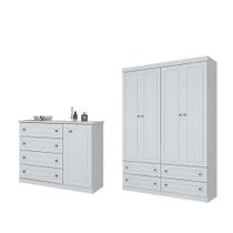 Jogo de Quarto Infantil Americano com Guarda Roupa e Cômoda Branco - Henn Jogo de Quarto Infantil Americano com Guarda Roupa e Cômoda Branco - Henn
