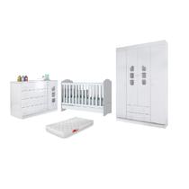 Jogo de Quarto Infantil Ana Lívia Roupeiro e Cômoda MDF + Berço Mini Cama Pirulito c/ Colchão - Bela Móveis
