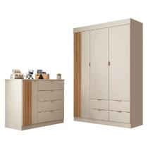 Jogo de Quarto Infantil Ayla com Guarda Roupa e Cômoda Off White Acetinado Jogo de Quarto Infantil Ayla com Guarda Roupa e Cômoda Off White Acetinado