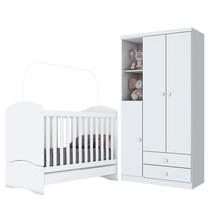 Jogo de Quarto Infantil Bala de Menta com Guarda Roupa e Berço Branco Brilho - Móveis Henn