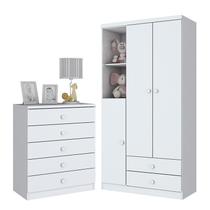 Jogo de Quarto Infantil Bala de Menta com Guarda Roupa e Cômoda Branco Brilho - Móveis Henn