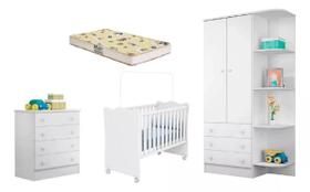 Jogo De Quarto Infantil Berço Colchão D-18 Com Cômoda e Guarda Roupa 2 Portas - Móveis Leartam Jogo De Quarto Infantil Berço Colchão D-18 Com Cômoda e Guarda Roupa 2 Portas - Móveis Leartam
