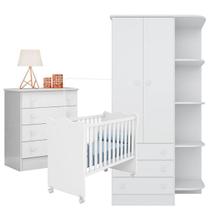 Jogo De Quarto Infantil Berço Cômoda Armário 2 Portas Branco Branco - Móveis Leartam Jogo De Quarto Infantil Berço Cômoda Armário 2 Portas Branco Branco - Móveis Leartam