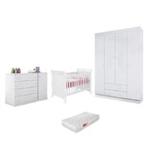 Jogo de Quarto Infantil Branco Berço Americano Colonial c/ Colchão + Roupeiro e Cômoda Maria 4 Gavetas - Bela Móveis Jogo de Quarto Infantil Branco Berço Americano Colonial c/ Colchão + Roupeiro e Cômoda Maria 4 Gavetas - Bela Móveis